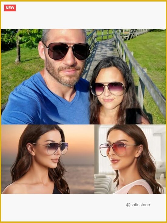 Oversized Aviator Sunglasses for Women, Cat Eye Rimless Shades UV Protection